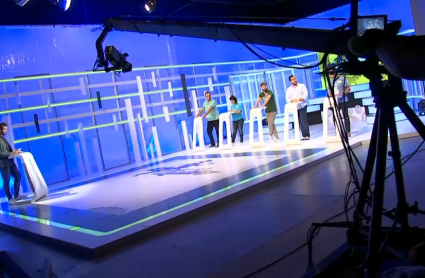 Imagen del plató del programa de Canal Extremadura TV 'Atrápame si puedes" durante una de las grabaciones