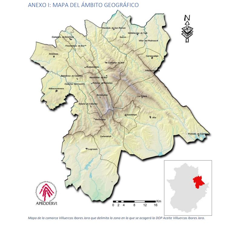 Distribución geográfica de la Denominación de Origen Protegida Villuercas Ibores Jara
