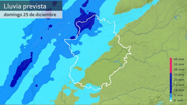 Lluvia acumulada prevista para hoy domingo 25 de diciembre
