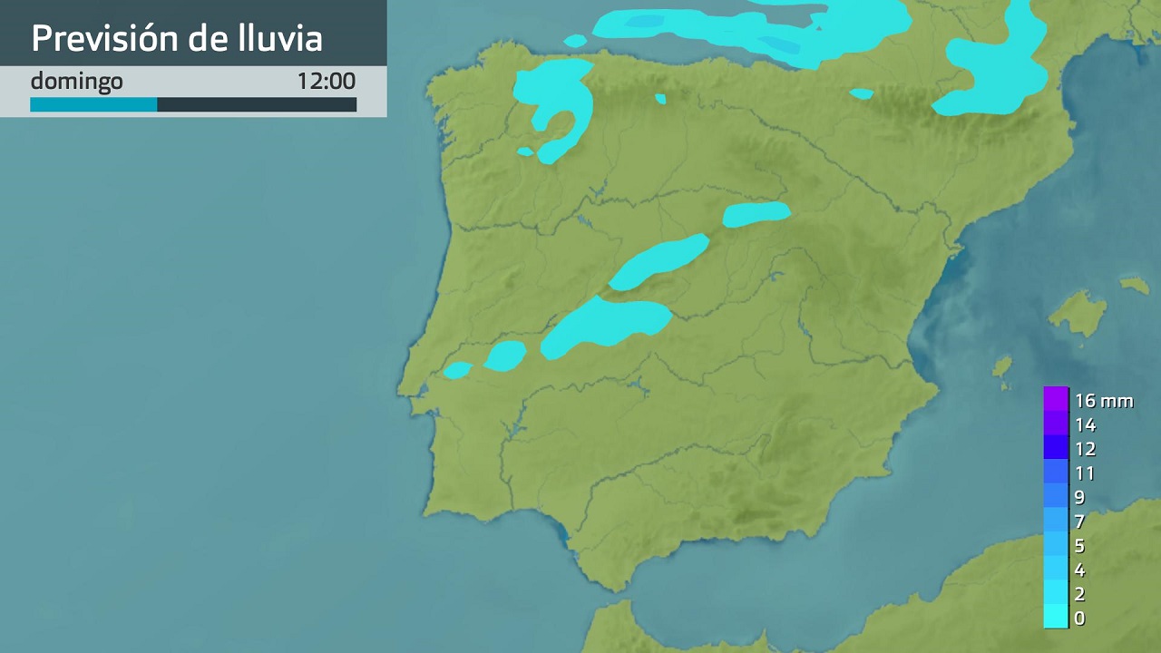 Previsión de lluvia en el mediodía del domingo