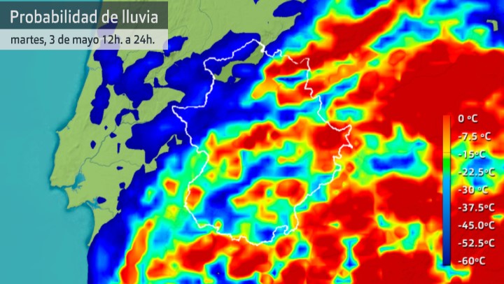Probabilidad de lluvia del martes 3 de mayo