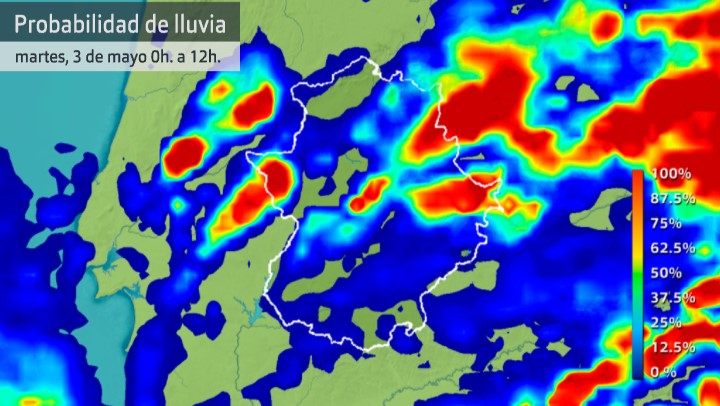 Probabilidad de lluvia del martes 3 de mayo por la mañana