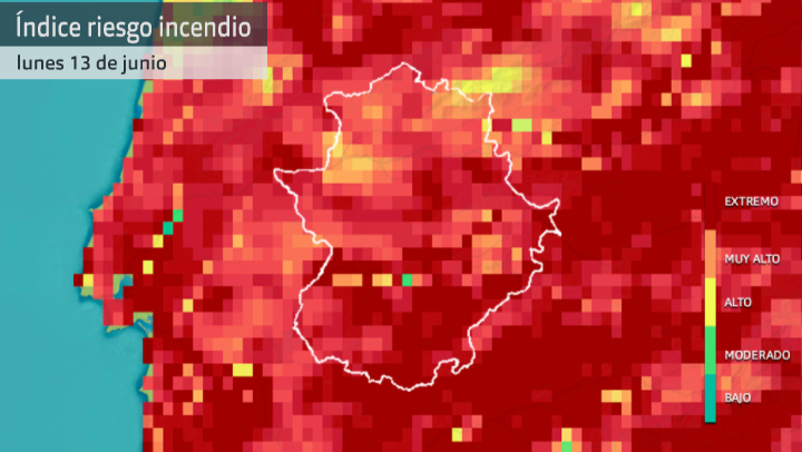 Mapa de riesgo de incendios para el lunes 13 de junio