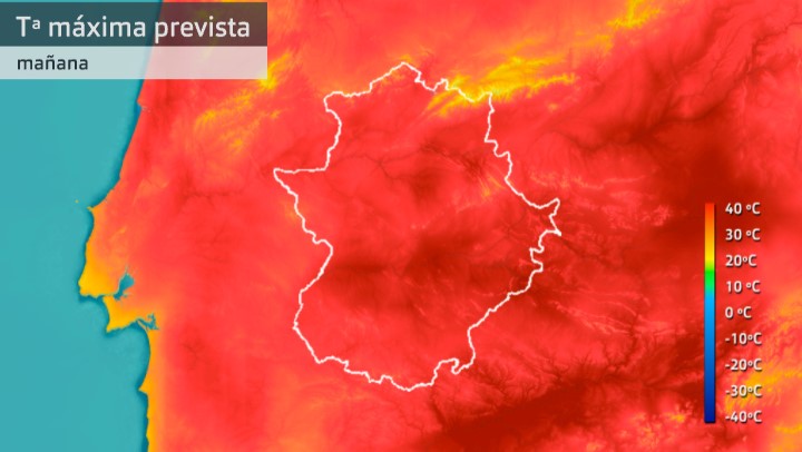 Mapa de temperaturas máximas para el sábado 21 de mayo