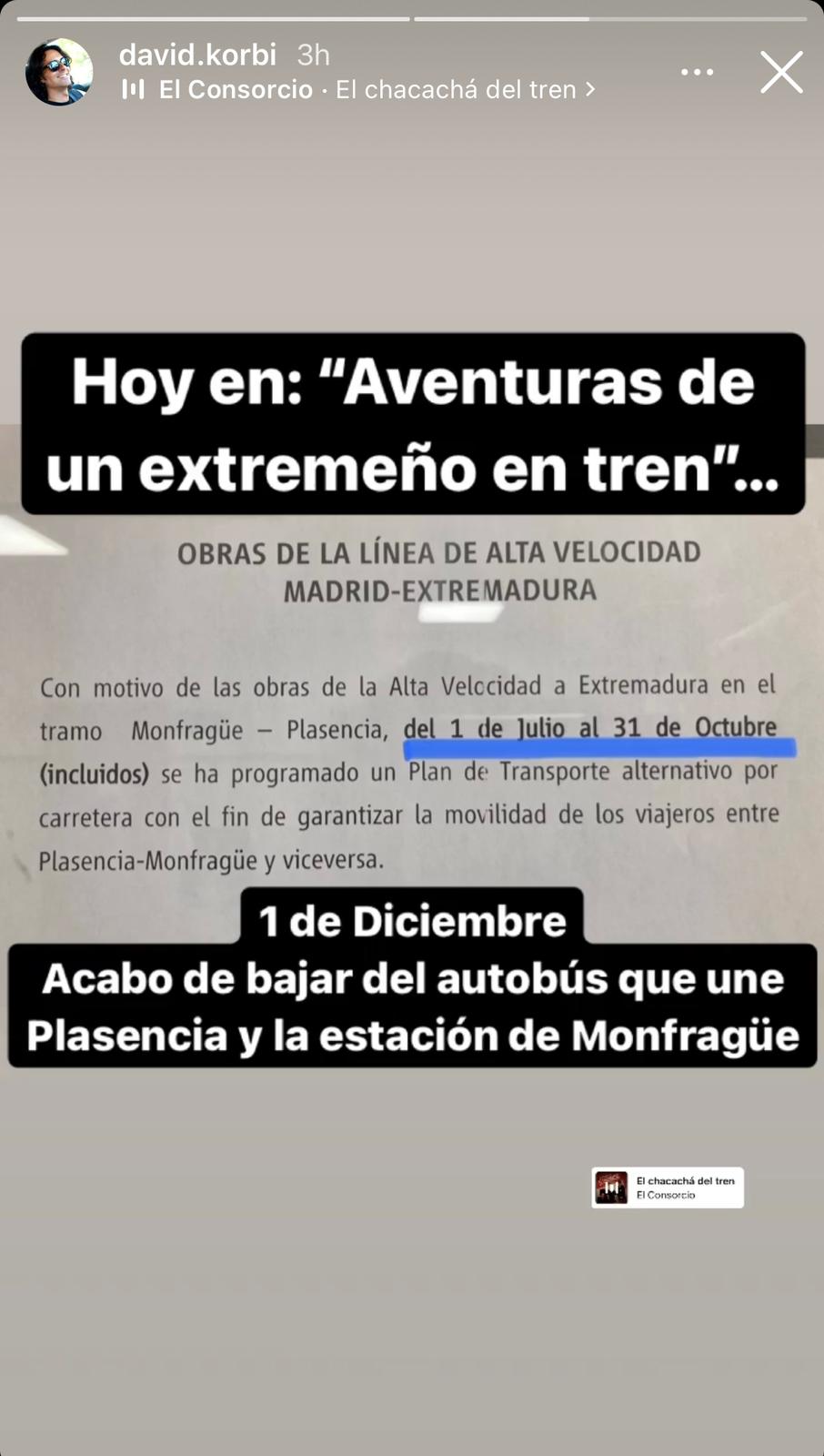 Story de un usuario del tren en Plasencia