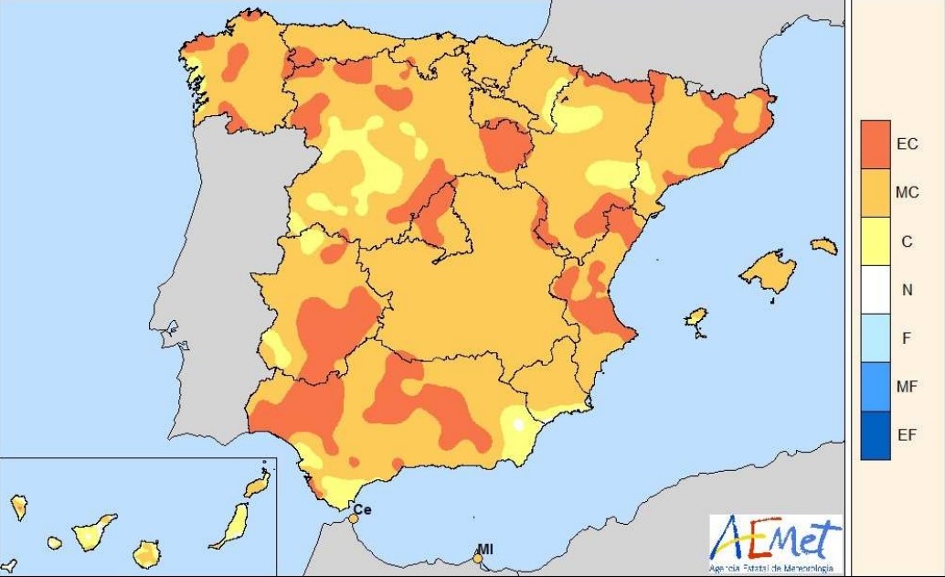 Invierno 2019-2020 caracterización de la temperatura. Mapa Aemet