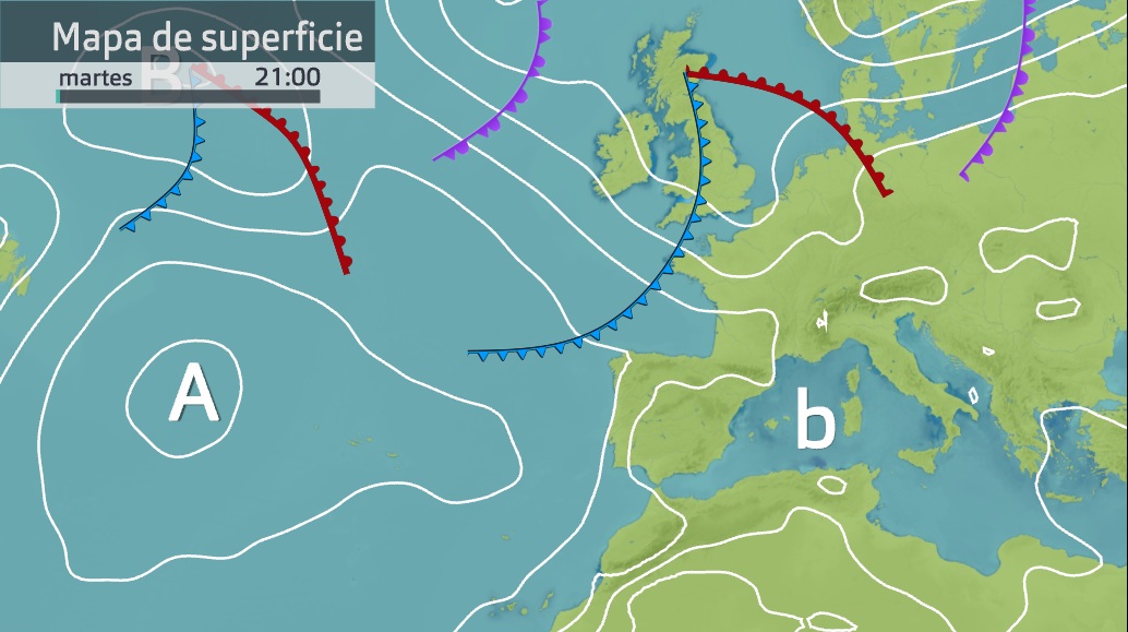 Mapa de isobaras para miércoles, 5 de julio