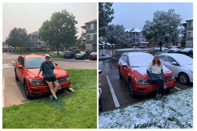 Laura Carretero, en Denver. Entre las dos imágenes apenas han pasado 24 horas