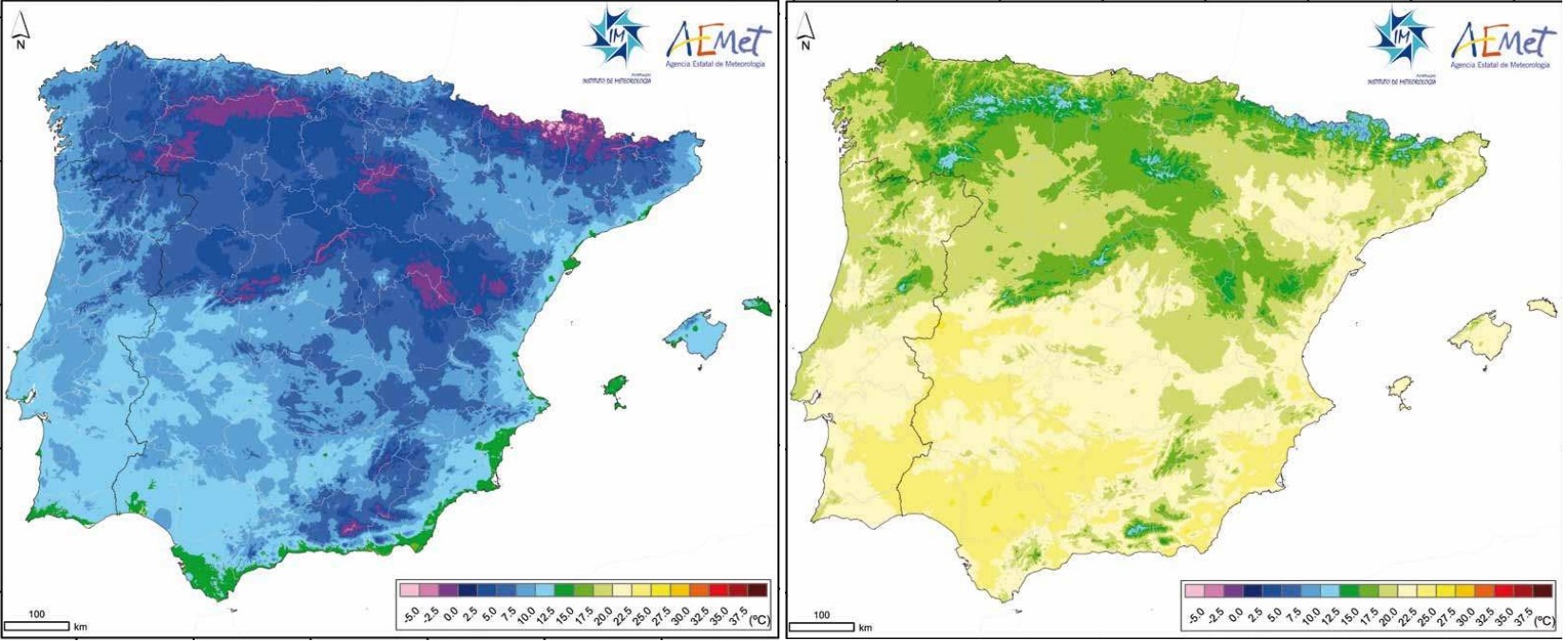 Temperatura media de las máximas/mínimas. Atlas climático Ibérico