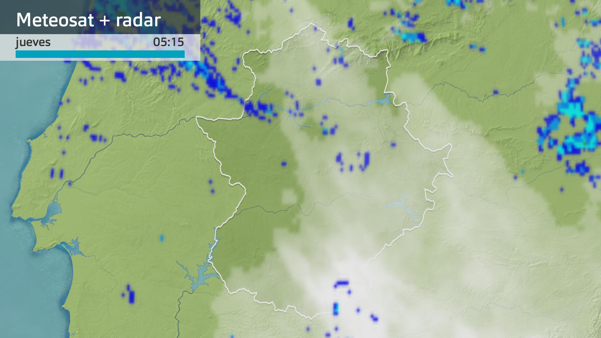 Imagen del Meteosat + radar meteorológico jueves 9 de novembre 5:15 h.
