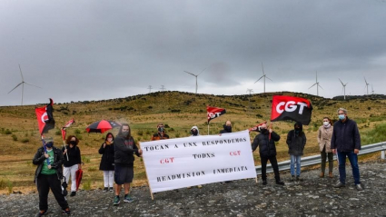 Protesta en el parque eólico de Plasencia.