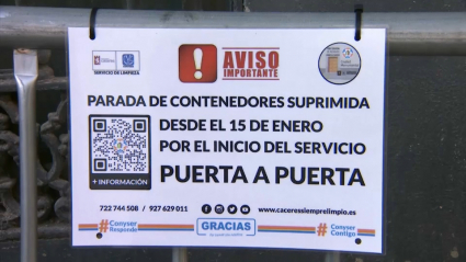 Cartel basura puerta a puerta en Cáceres