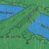 Dibujo de la presa de Cedillo sobre los ríos Sever y Tajo