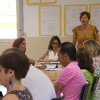 Profesores del CEIP 'Moctezuma' de Cáceres, durante una reunión del claustro.