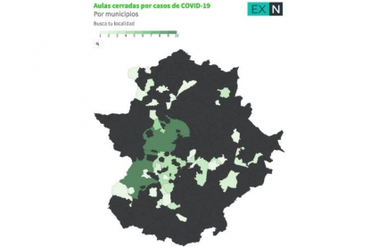 Mapa interactivo de aulas confinadas en Extremadura