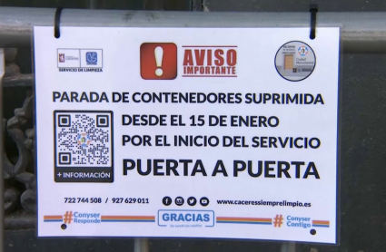Cartel basura puerta a puerta en Cáceres