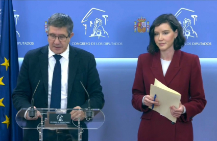 El portavoz del PSOE en el Congreso, Patxi López, en su comparecencia por la reforma de la ley